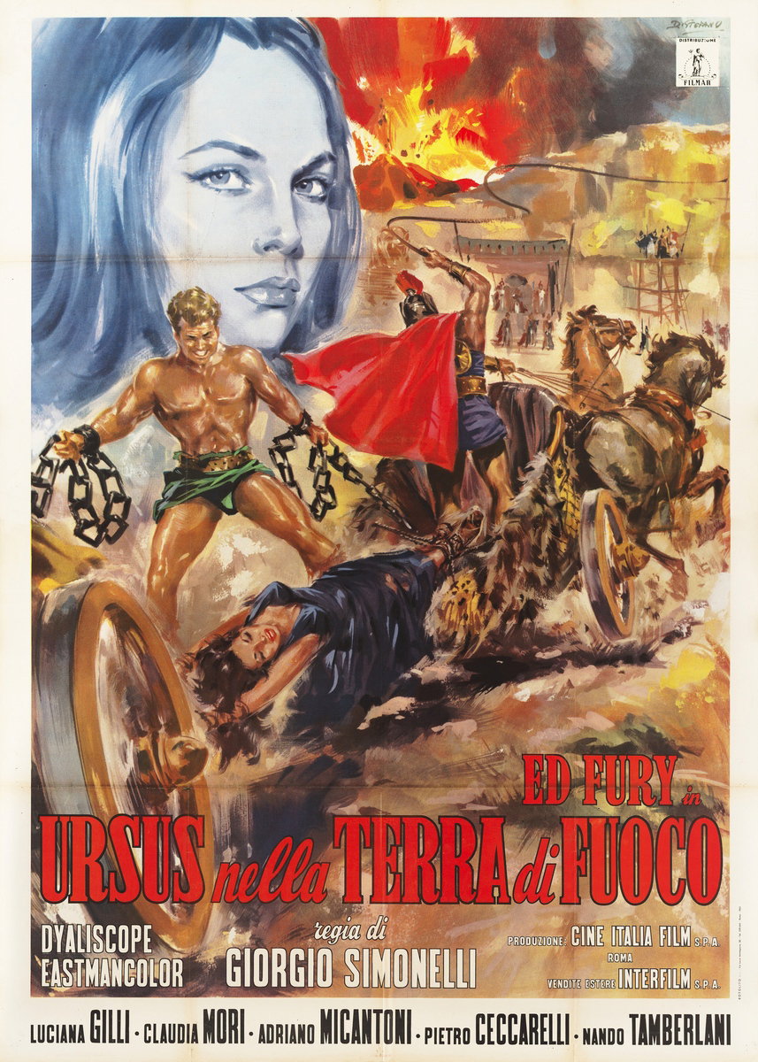 Poster 3 for the film Ursus in the Land of Fire (1963), painted by Giovanni Di Stefano