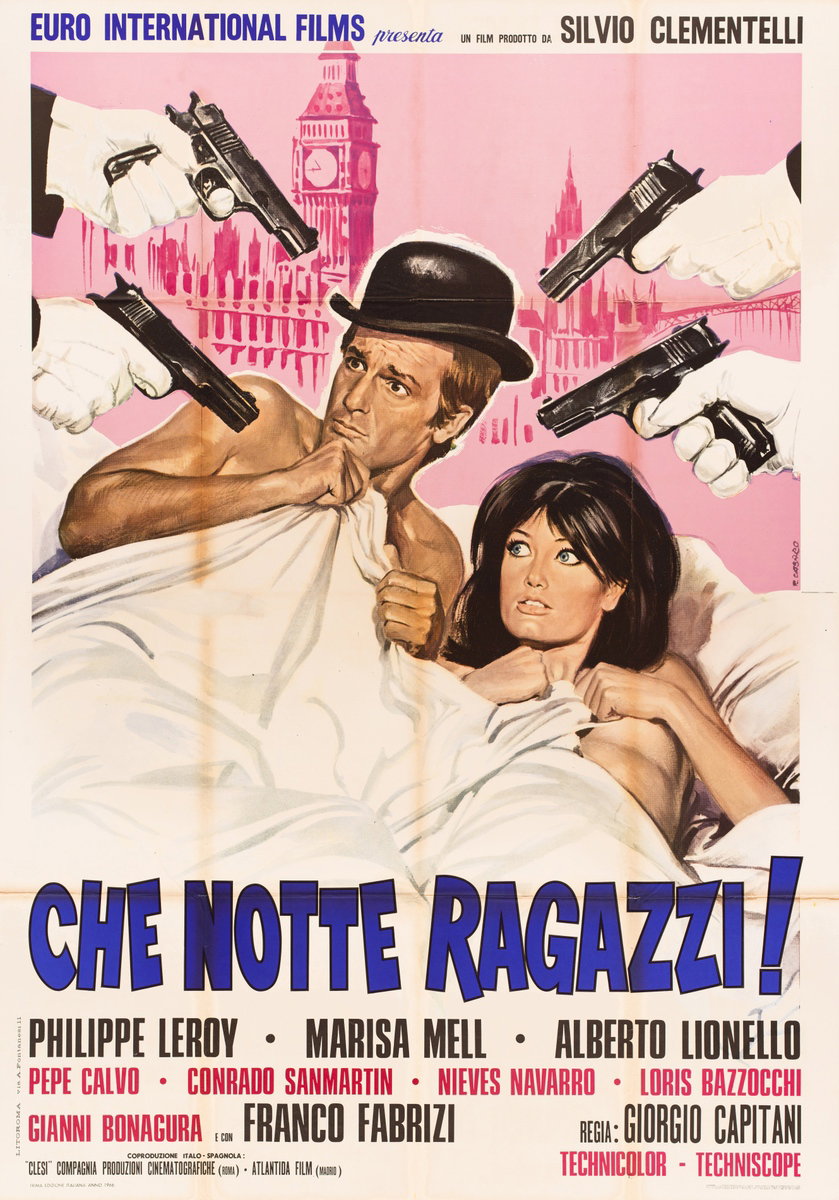 Manifesto 2 per il film Che notte, ragazzi! (1966), dipinto da Renato Casaro (Renè)