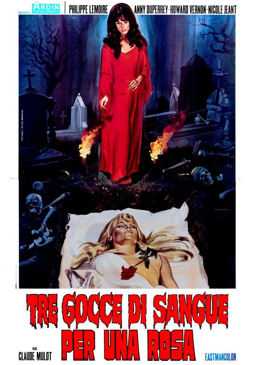 Manifesto 2 per il film Tre gocce di sangue per una rosa (1970), dipinto da Mario Piovano