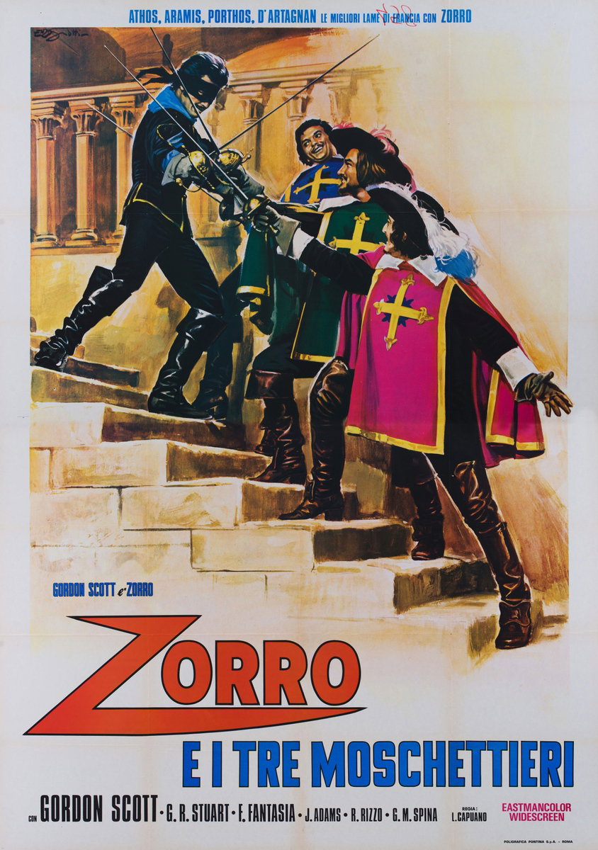 Manifesto 2 per il film Zorro e i Tre Moschettieri (1963), dipinto da Enzo Sciotti