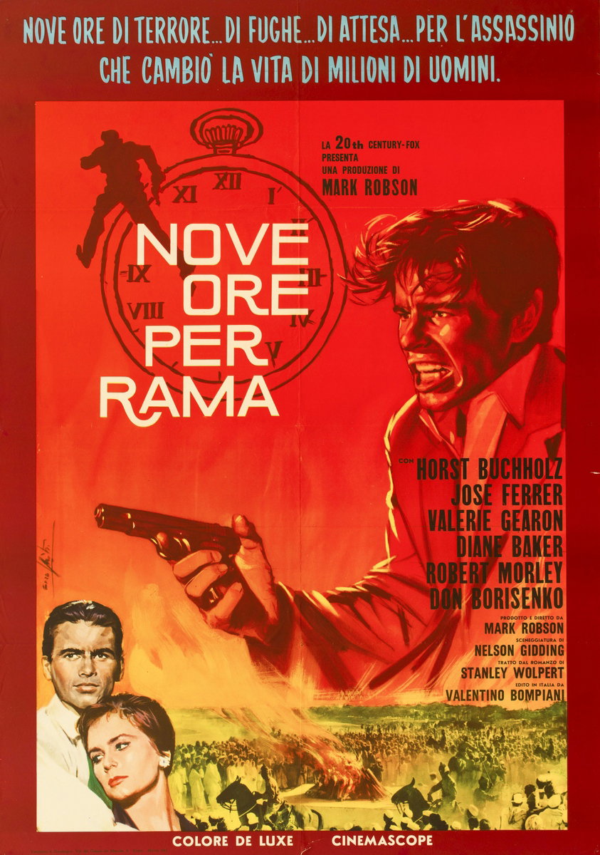 Poster 2 for the film Nine Hours to Rama (1963), painted by Lorenzo Nistri (Enzo)
