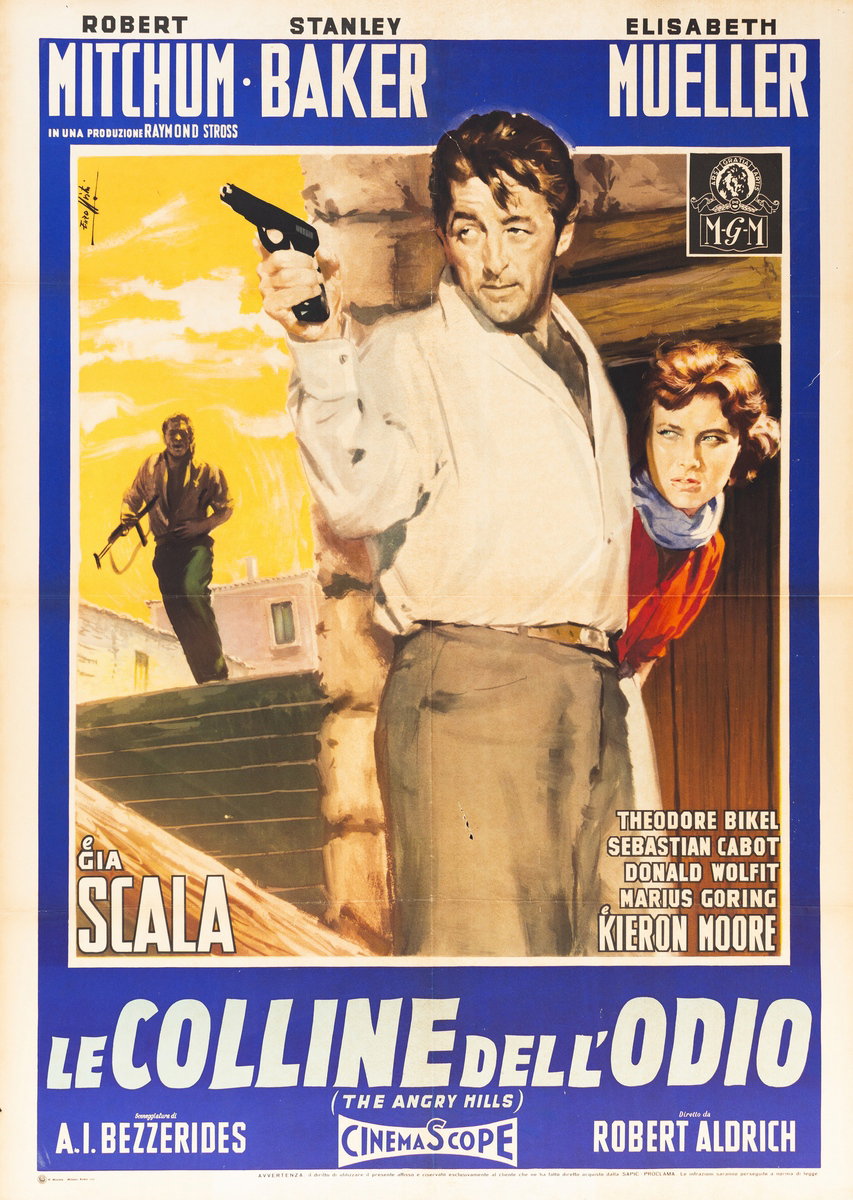 Poster 2 for the film The Angry Hills (1959), painted by Lorenzo Nistri (Enzo)