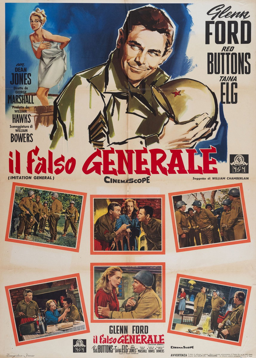 Poster 2 for the film Imitation General (1958), painted by Silvano Campeggi (Nano)