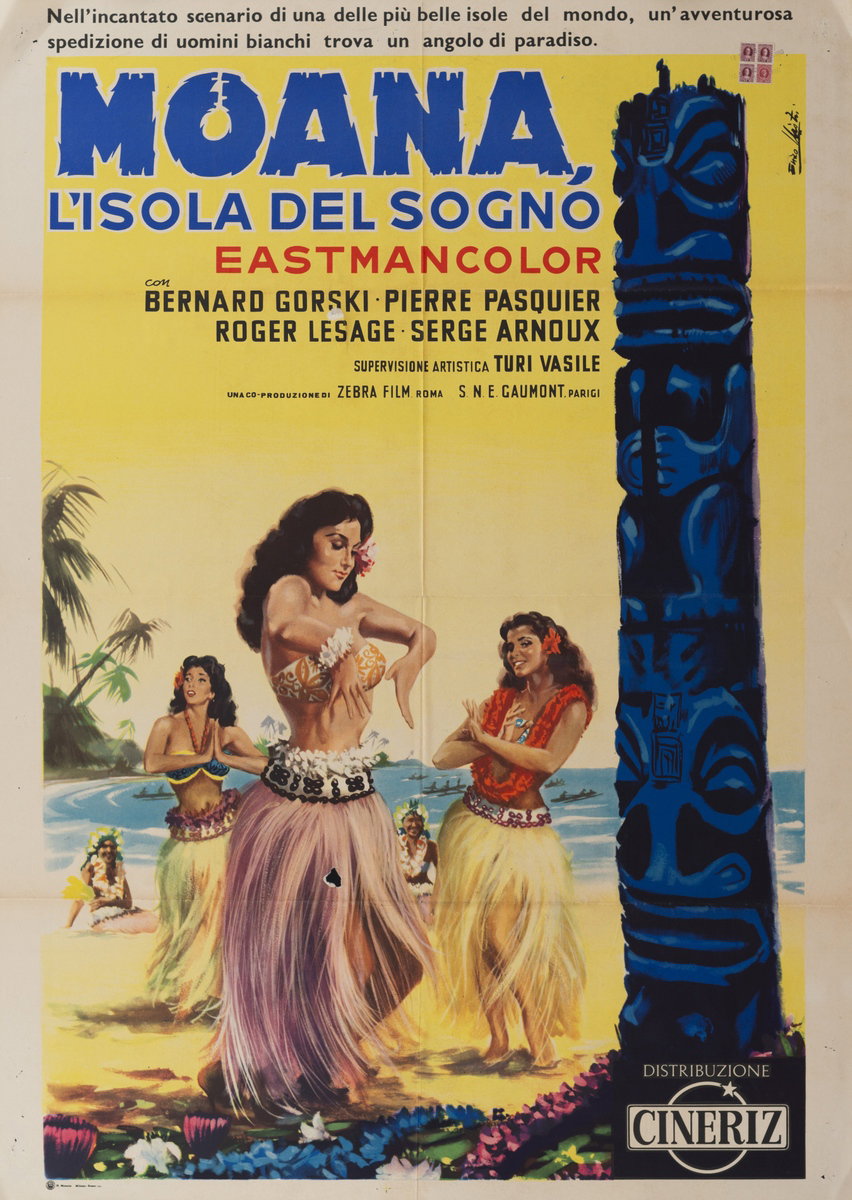 Manifesto 2 per il film Moana l'isola del sogno (1950), dipinto da Lorenzo Nistri (Enzo)