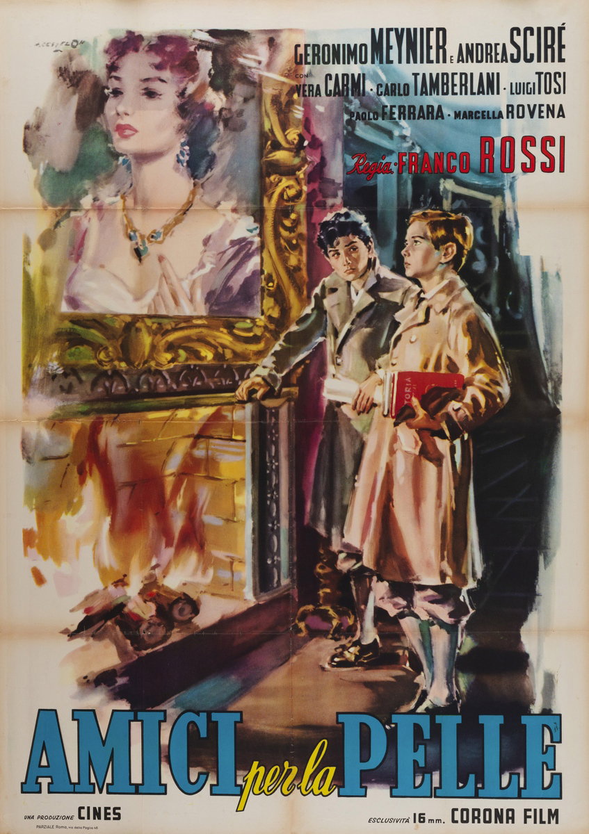 Manifesto 2 per il film Amici per la pelle (1955), dipinto da Angelo Cesselon