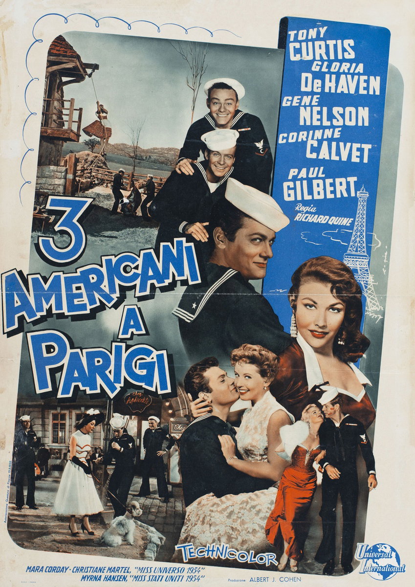 Fotobusta 2 per il film Tre americani a Parigi (1954), dipinto da E. Pic