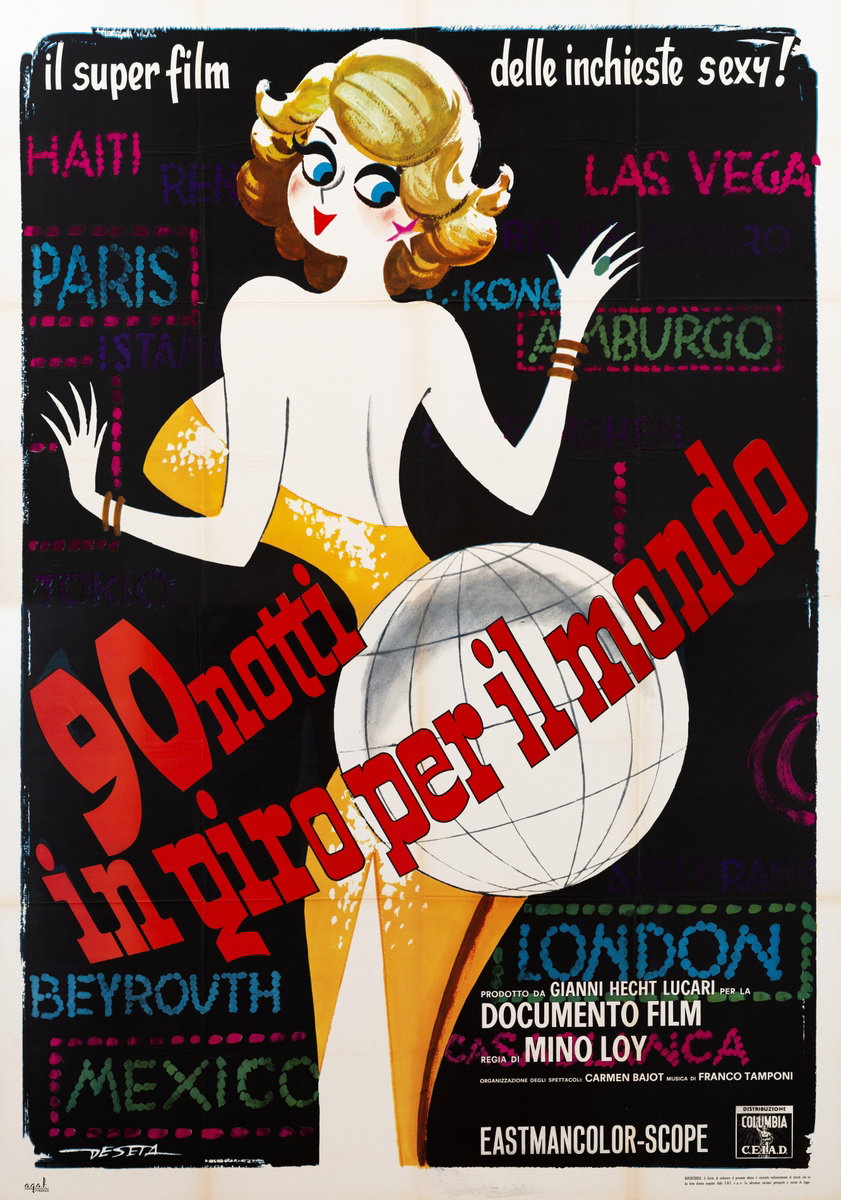 Manifesto 2 per il film 90 notti in giro per il mondo (1963), dipinto da Enrico De Seta