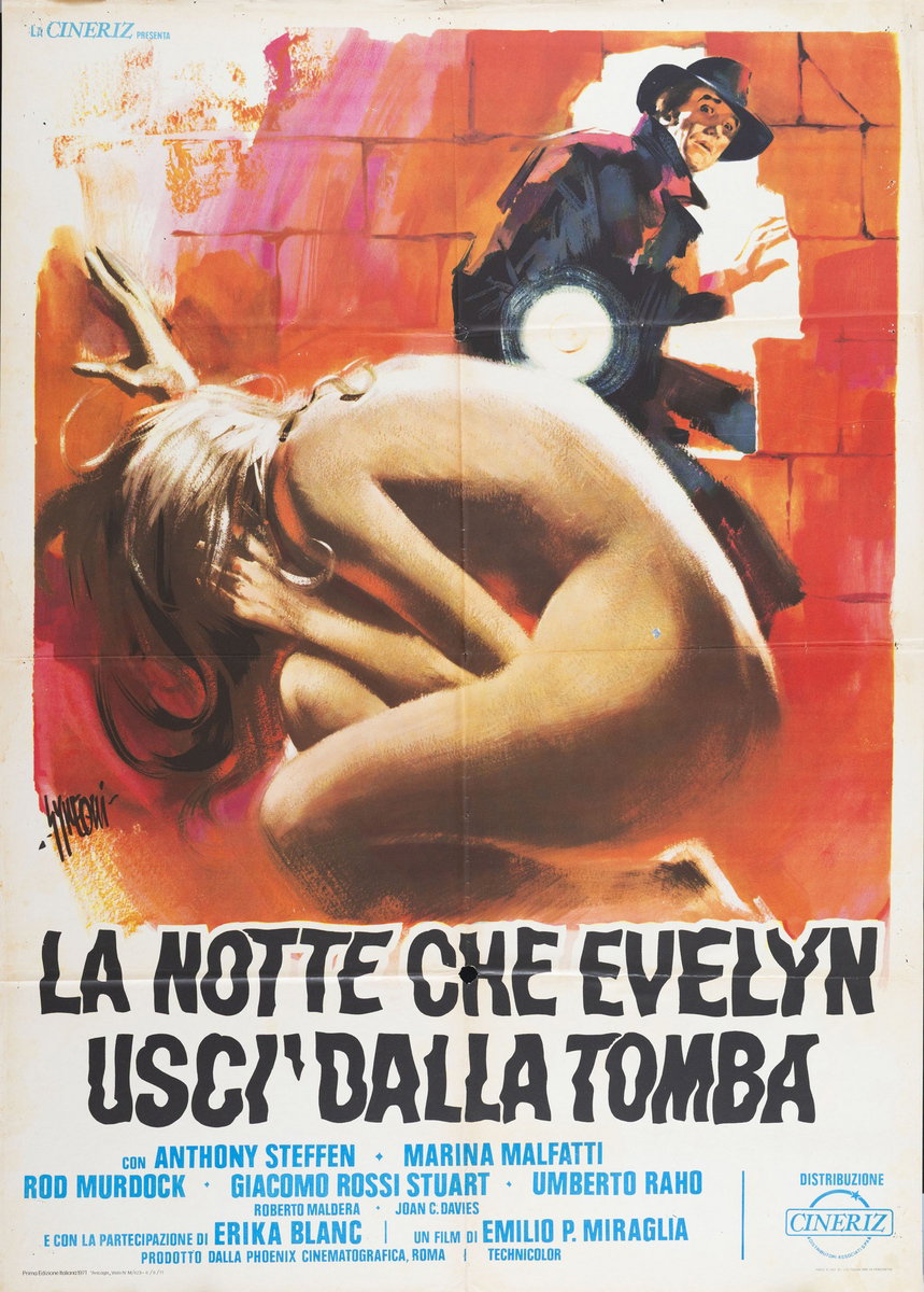 Manifesto 2 per il film La notte che Evelyn uscì dalla tomba (1971), dipinto da Sandro Simeoni (Symeoni)