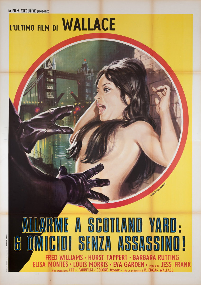 Manifesto 2 per il film Allarme a Scotland Yard: 6 omicidi senza assassino (1972), dipinto da Mario Piovano
