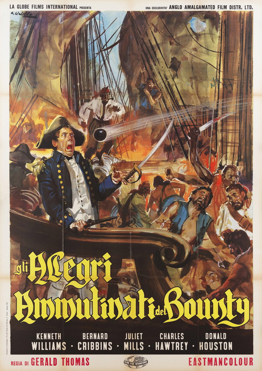 Manifesto 2 per il film Gli allegri ammutinati del Bounty (1964), dipinto da Averardo Ciriello