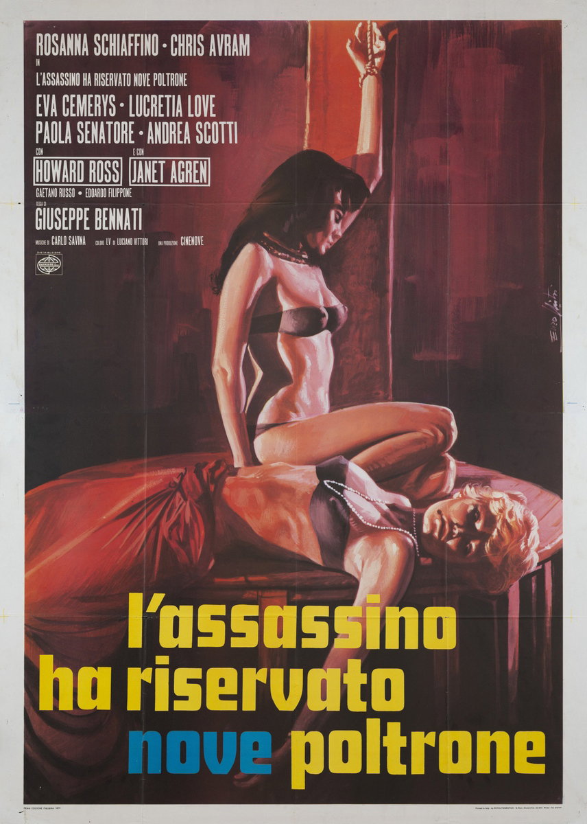 Poster 2 for the film The Killer Reserved Nine Seats (1974), painted by Lorenzo Nistri (Enzo)