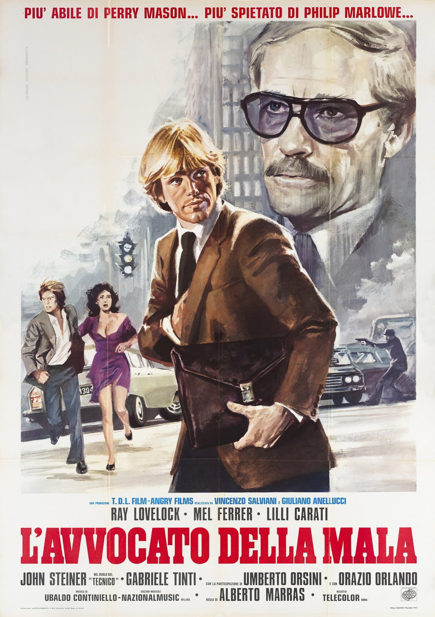 Manifesto 2 per il film L'avvocato della mala (1977), dipinto da Mario Ferrari (Mafè)