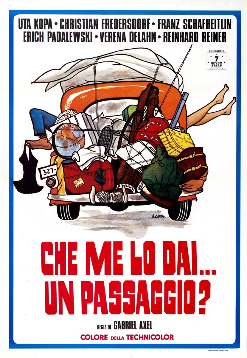 Manifesto 2 per il film Che me lo dai... un passaggio? (1971), dipinto da Giancarlo Calma
