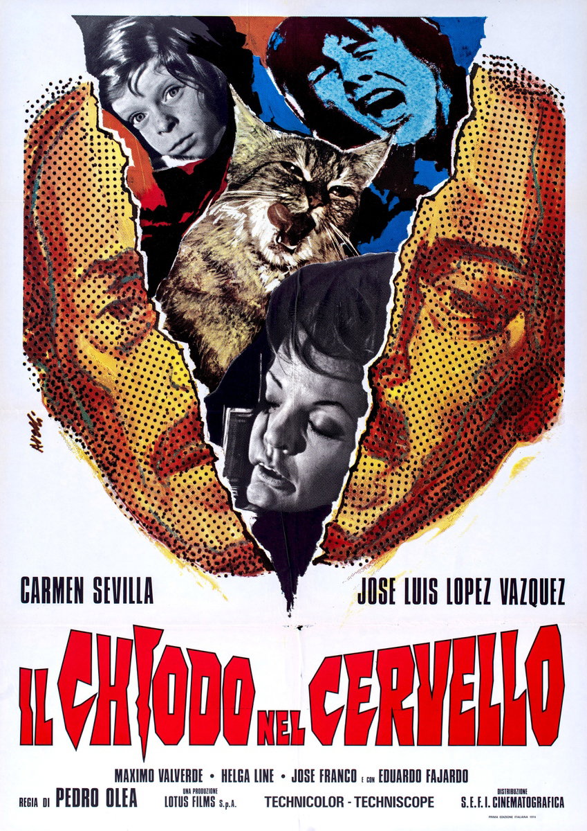Manifesto 2 per il film Il chiodo nel cervello (1973), dipinto da Agatino Avelli