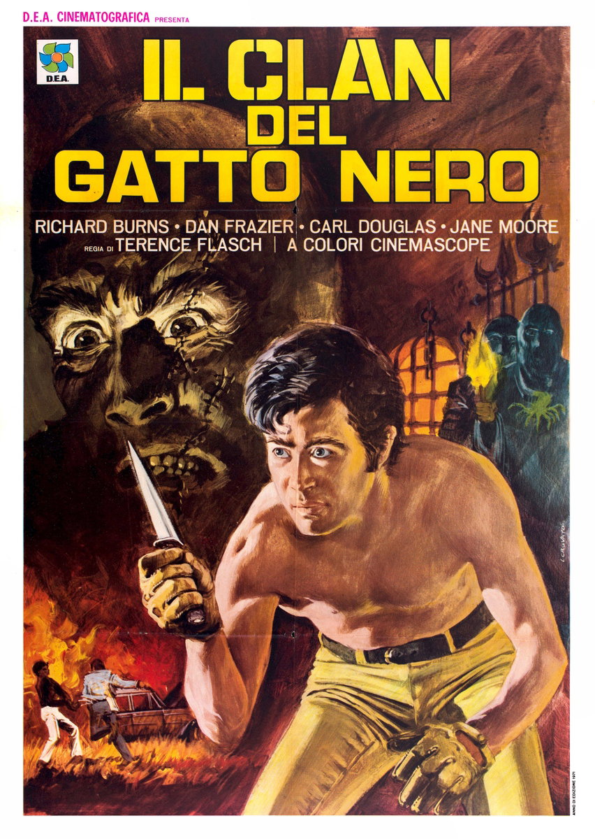 Manifesto 2 per il film Il clan del gatto nero (1970), dipinto da Luciano Crovato