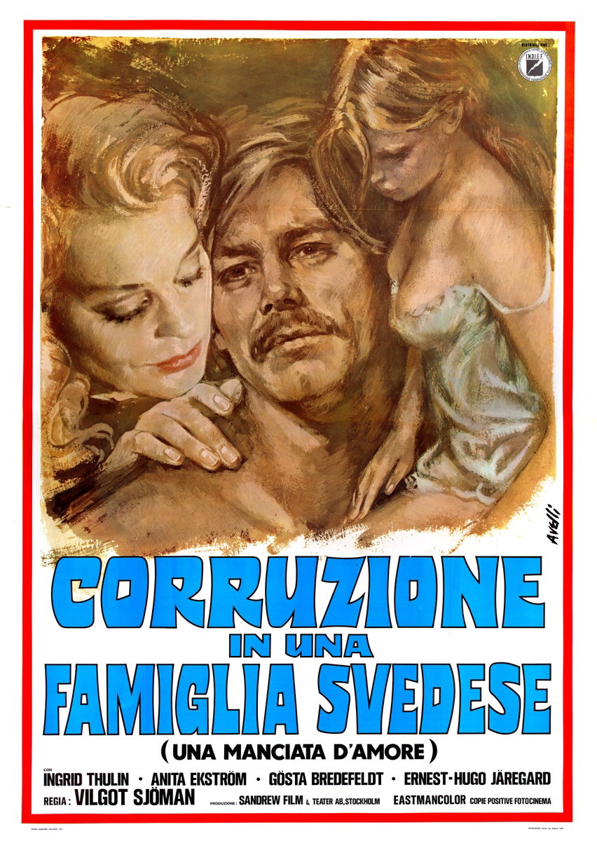 Manifesto 2 per il film Corruzione in una famiglia svedese (una manciata d'amore) (1974), dipinto da Agatino Avelli