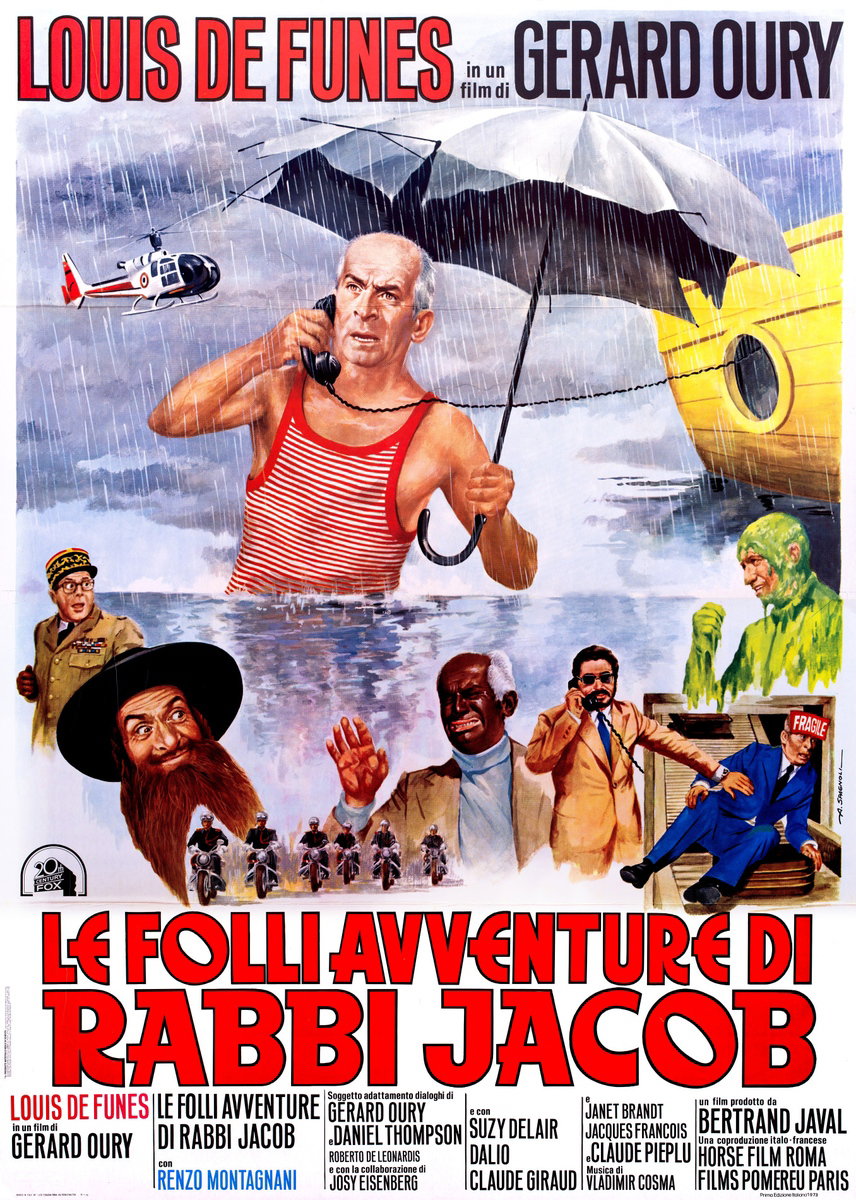 Poster 2 for the film The Mad Adventures of Rabbi Jacob (1973), painted by Angelo Spagnoli