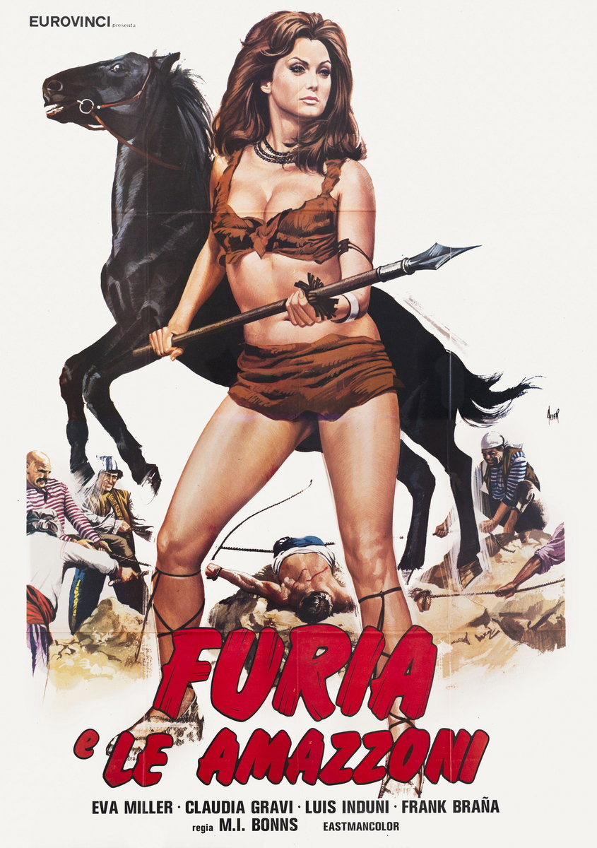 Manifesto 2 per il film Furia e le amazzoni (1975), dipinto da Giovanni Alessandri (Aller)