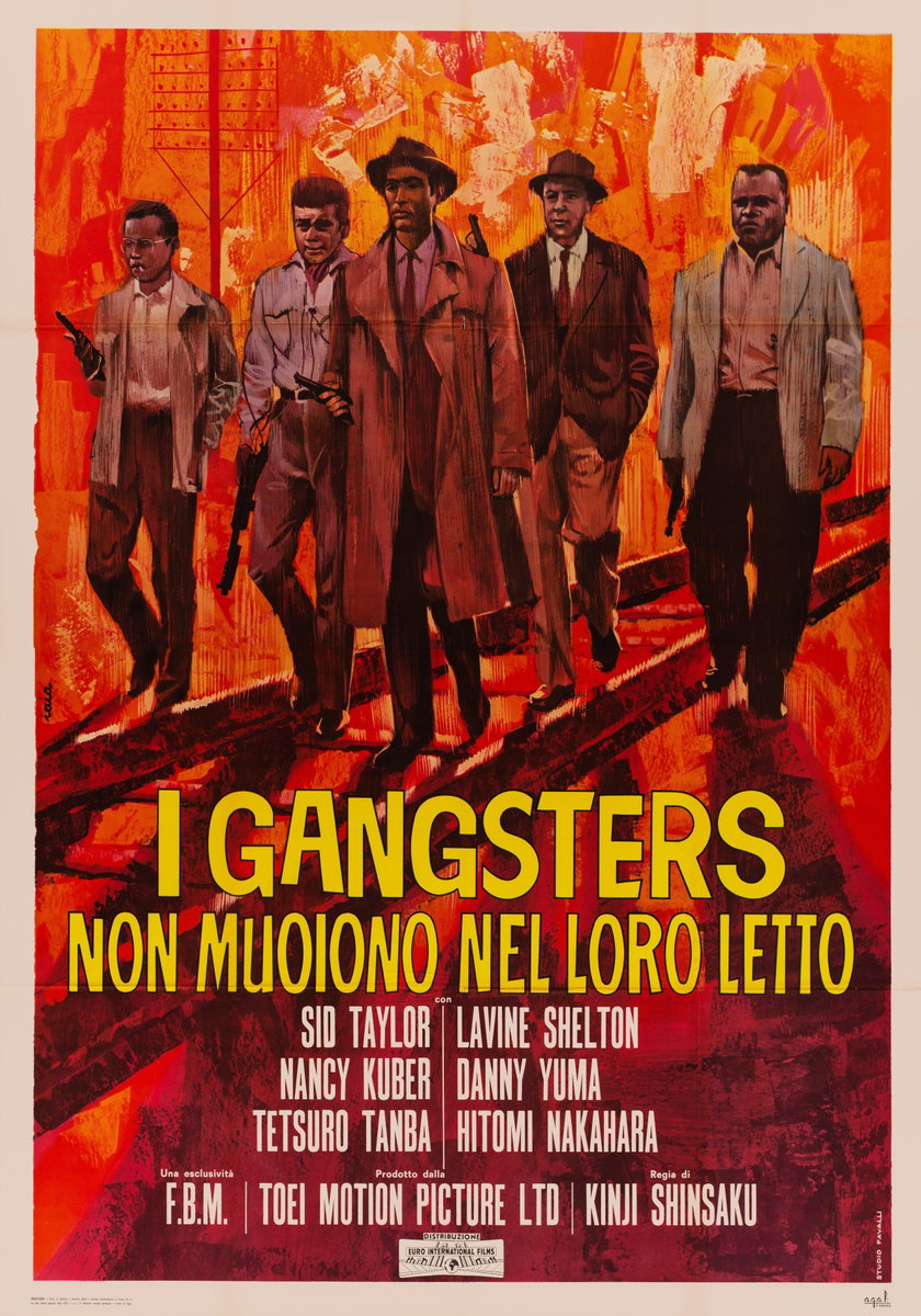 Manifesto 2 per il film I gangsters non muoiono nel loro letto (1961), dipinto da Piero Ermanno Iaia
