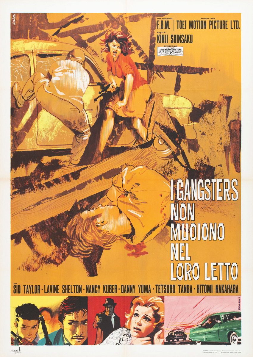 Manifesto 3 per il film I gangsters non muoiono nel loro letto (1961), dipinto da Piero Ermanno Iaia