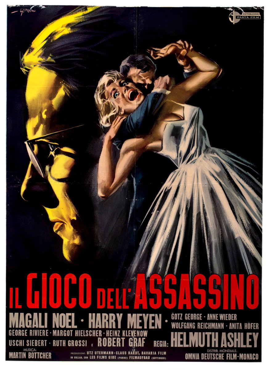 Manifesto 2 per il film Il gioco dell'assassino (1961), dipinto da Sandro Simeoni (Symeoni)