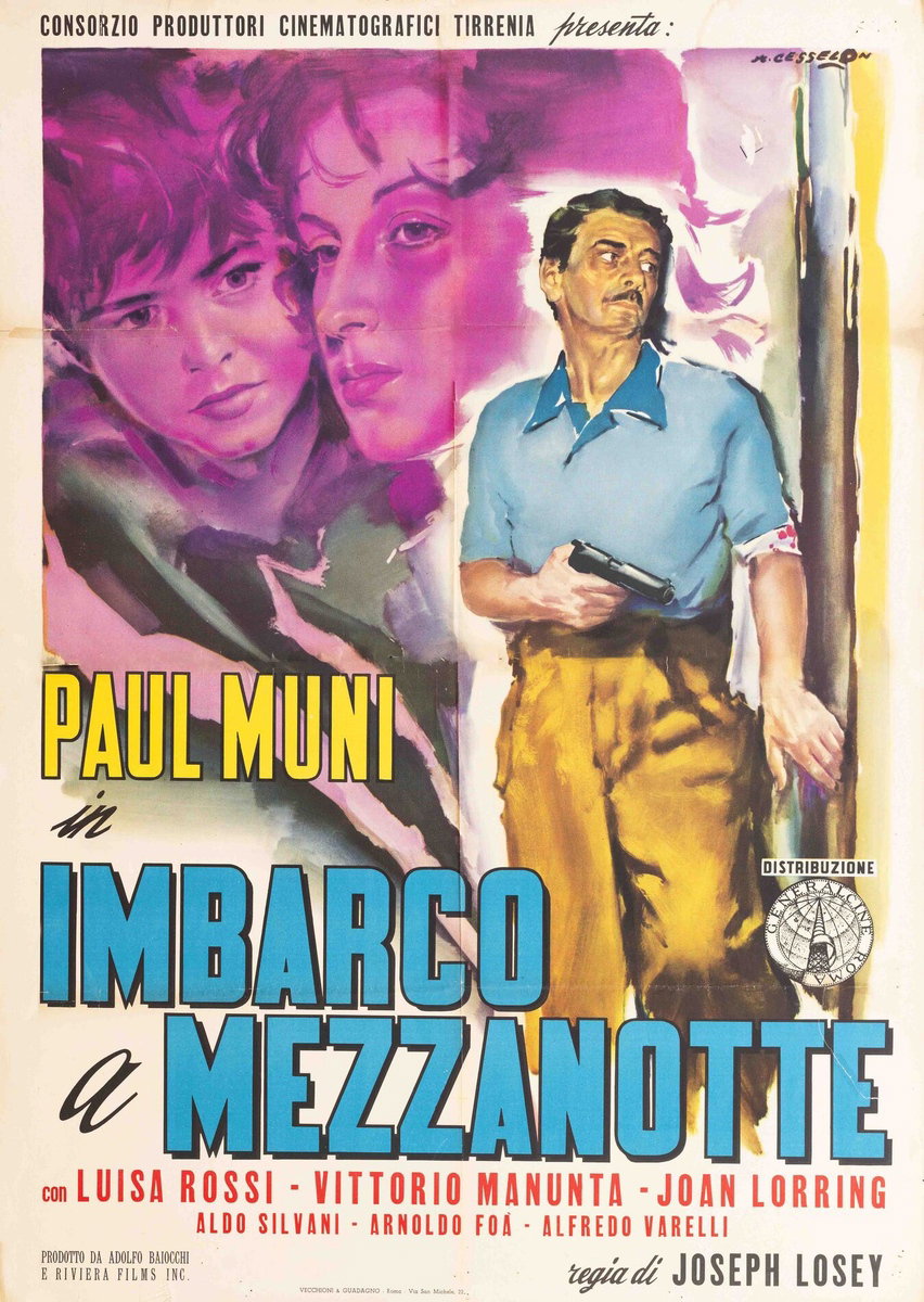 Manifesto 2 per il film Imbarco a mezzanotte (1952), dipinto da Angelo Cesselon
