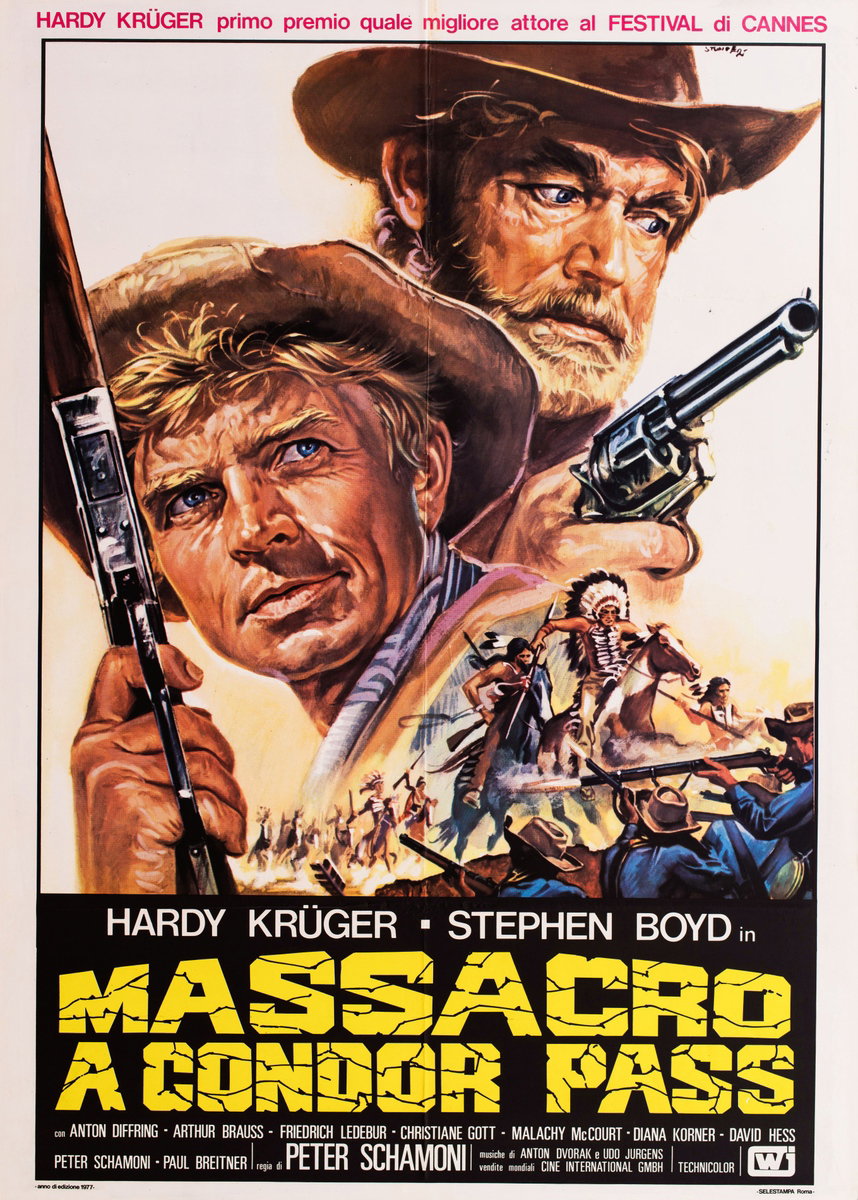 Manifesto 2 per il film Massacro a Condor Pass (1976), dipinto da Studio E2 (Sciotti-Tarantelli)