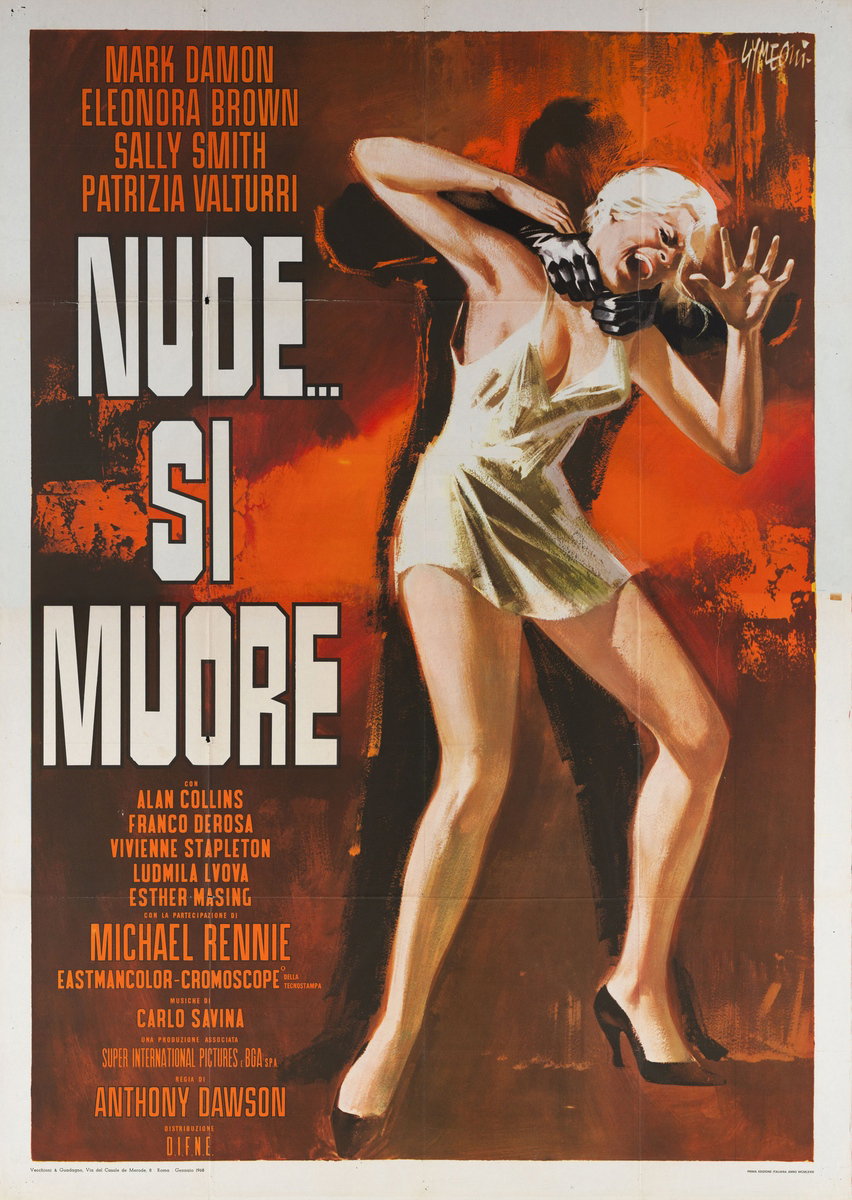 Manifesto 2 per il film Nude... si muore (1968), dipinto da Sandro Simeoni (Symeoni)