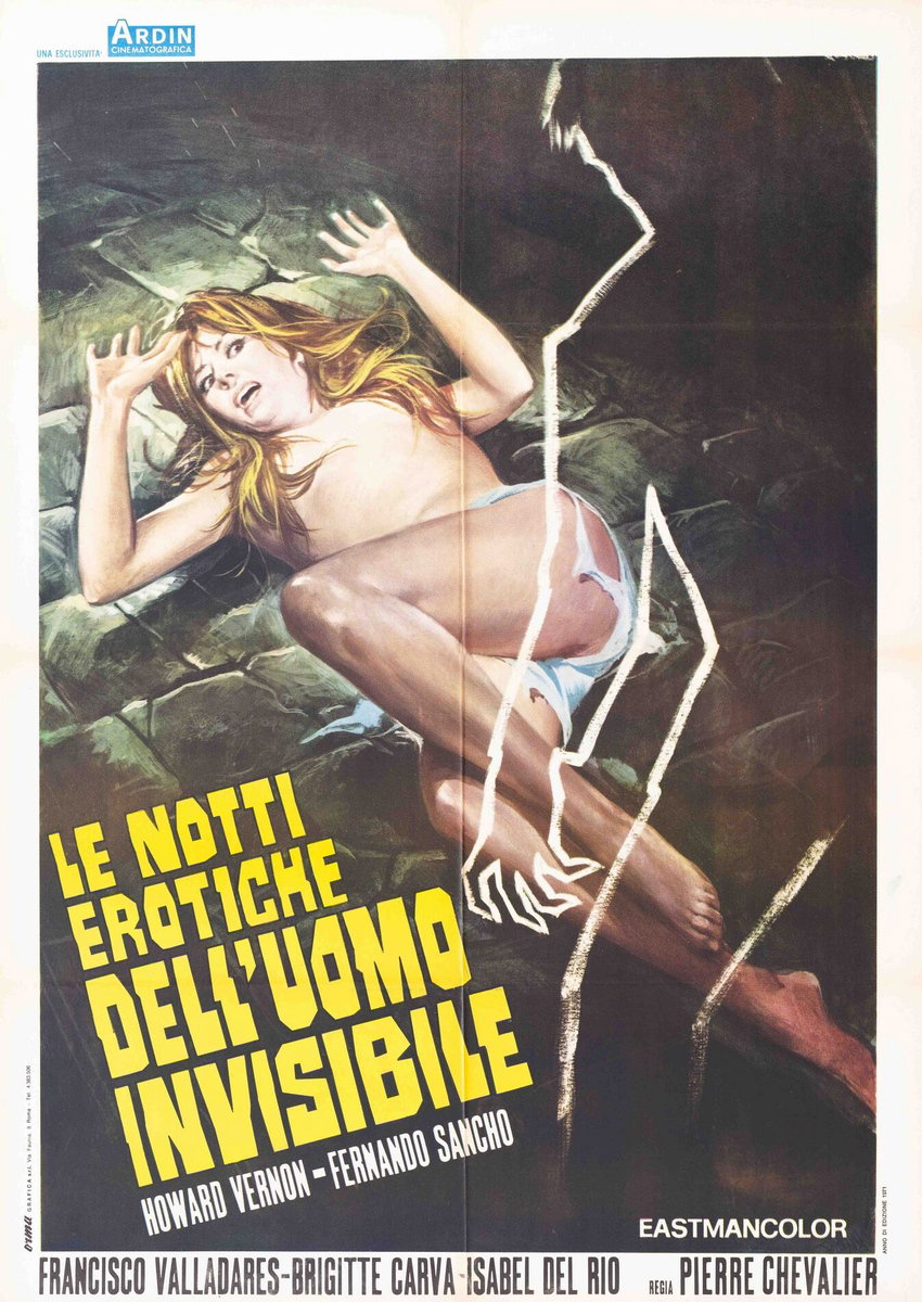 Manifesto 2 per il film Le notti erotiche dell'uomo invisibile (1973), dipinto da Renato Casaro (Renè)