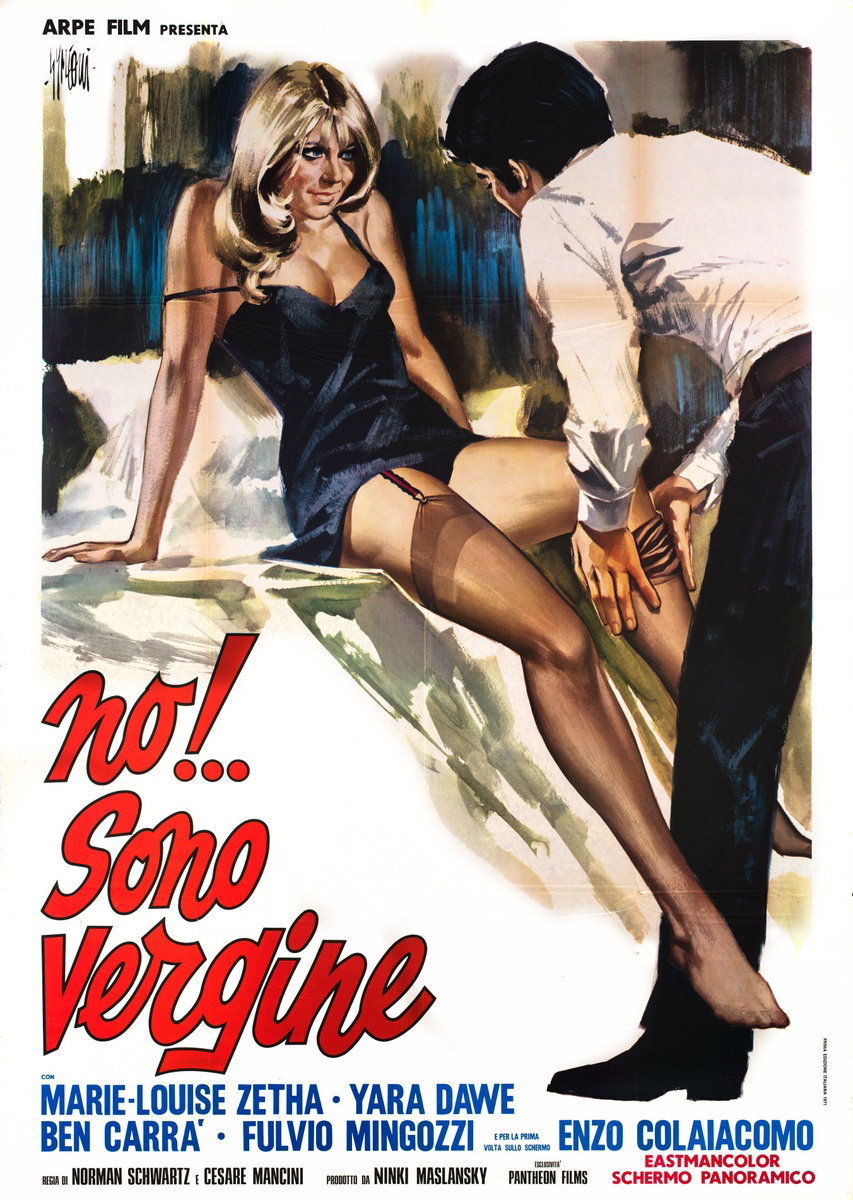 Poster 2 for the film The Reluctant Virgin (1971), painted by Sandro Simeoni (Symeoni)