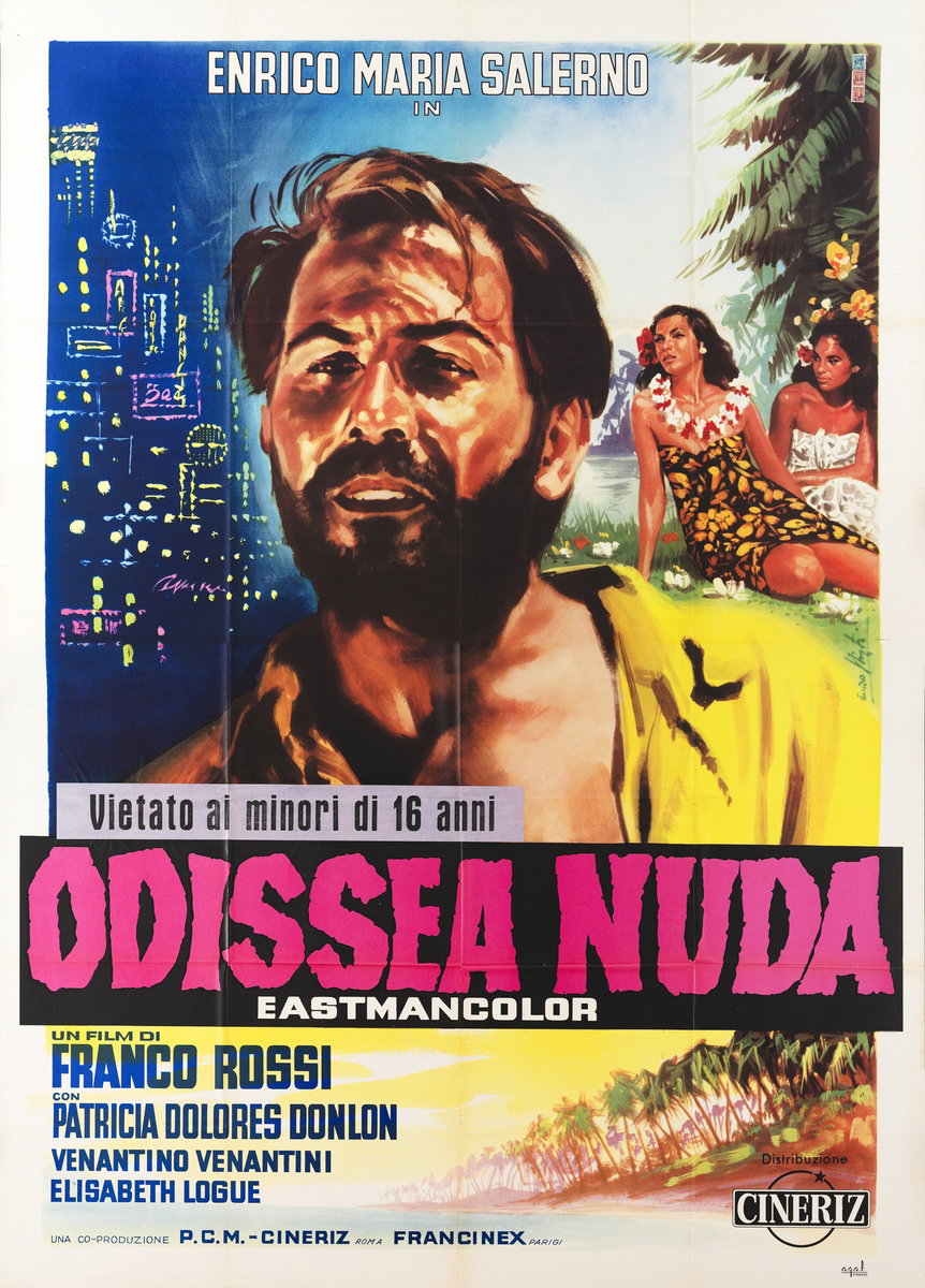 Manifesto 2 per il film Odissea nuda (1961), dipinto da Lorenzo Nistri (Enzo)