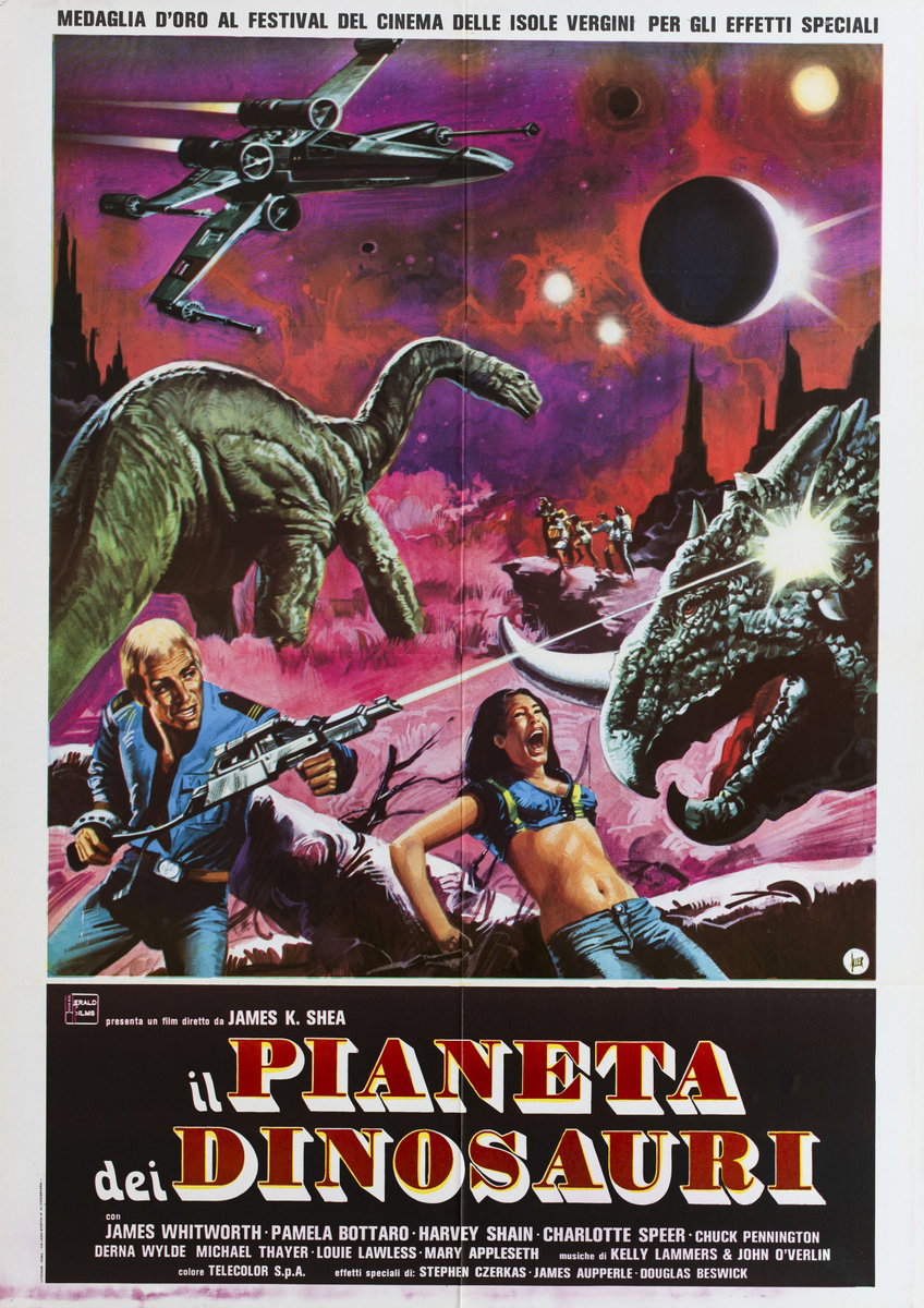 Manifesto 2 per il film Il pianeta dei dinosauri (1980), dipinto da Giovanni Alessandri (Aller)