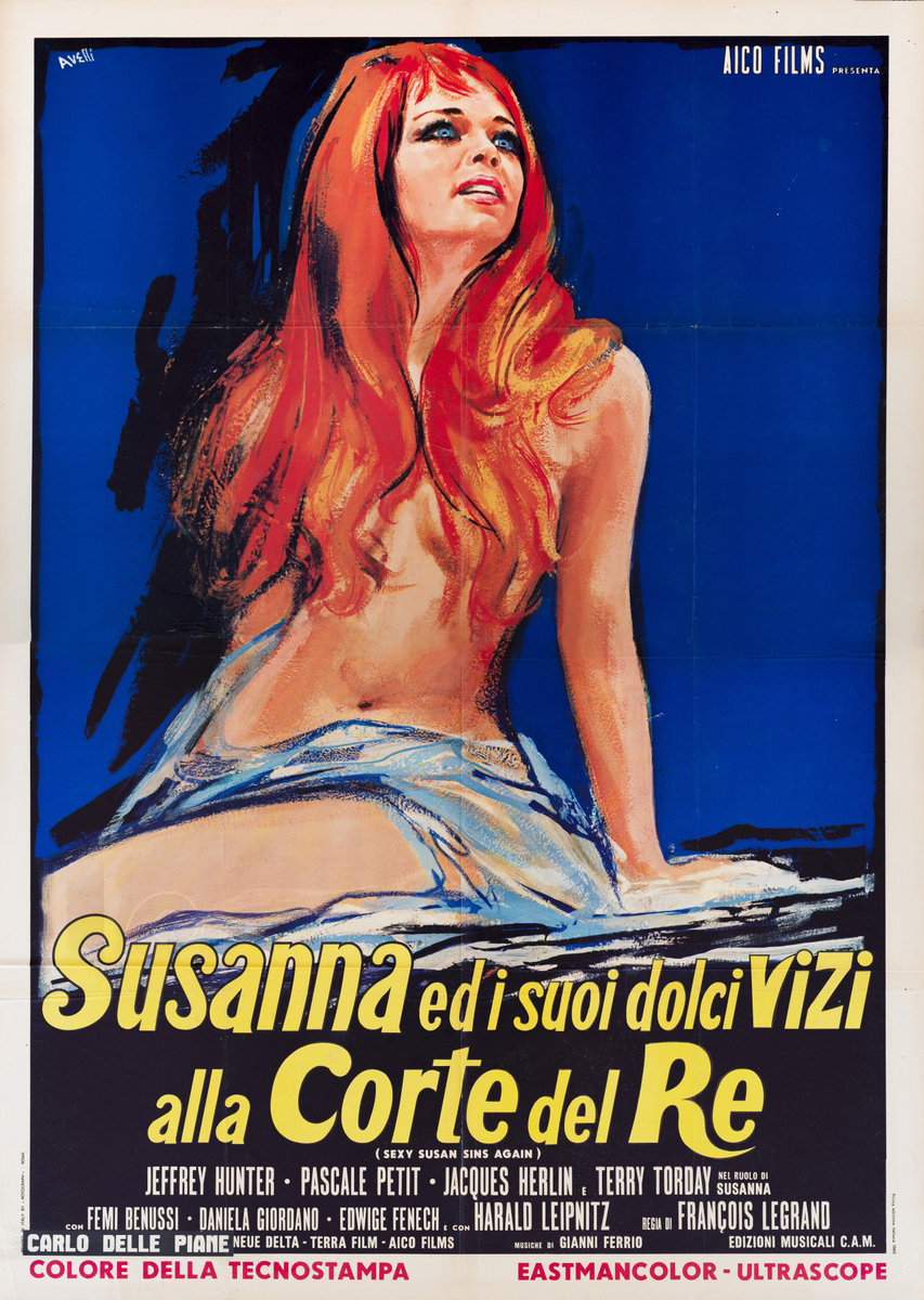 Manifesto 3 per il film Susanna... ed i suoi dolci vizi alla corte del re (1968), dipinto da Agatino Avelli