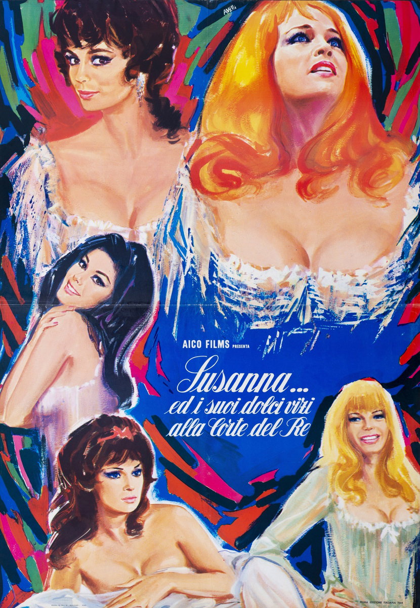 Manifesto 4 per il film Susanna... ed i suoi dolci vizi alla corte del re (1968), dipinto da Agatino Avelli