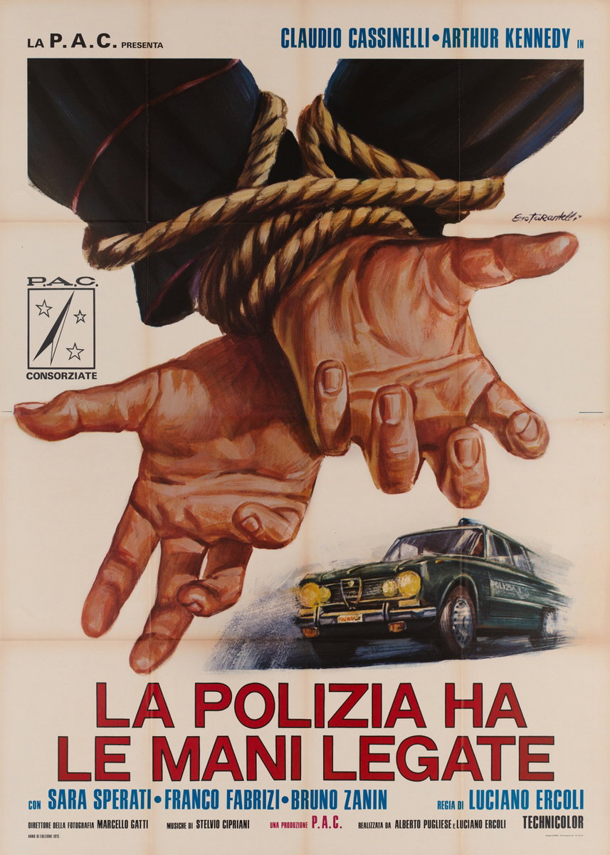 Manifesto 3 per il film La polizia ha le mani legate (1975), dipinto da Ezio Tarantelli