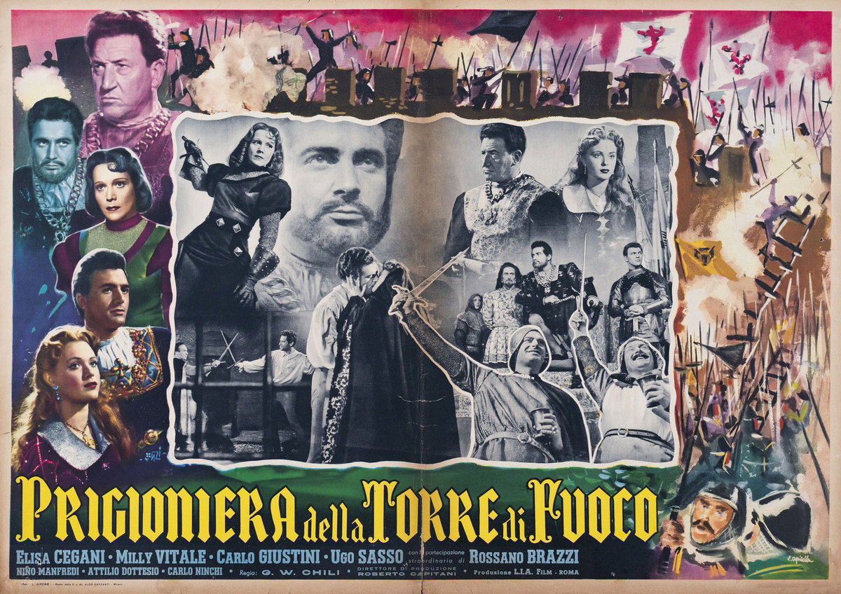 Lobby Card 2 for the film Prisoner in the Tower of Fire (1953), painted by Francesco Fiorenzi, Z.apicella