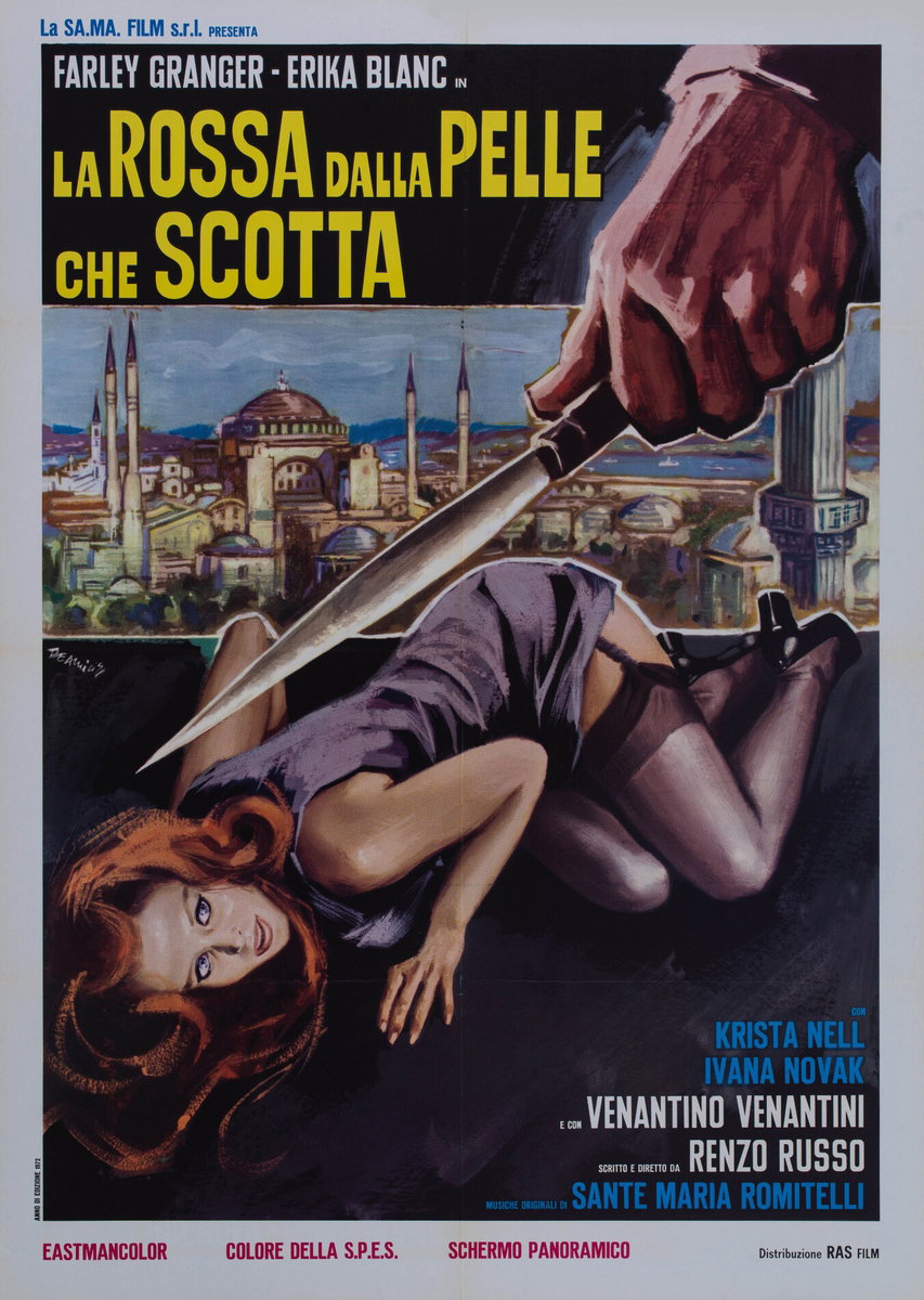 Manifesto 2 per il film La rossa dalla pelle che scotta (1972), dipinto da Arnaldo De Amicis (Aldo)