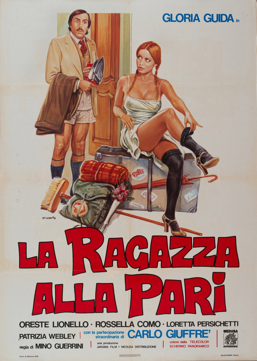 Manifesto 2 per il film La ragazza alla pari (1976), dipinto da Studio E2 (Sciotti-Tarantelli)