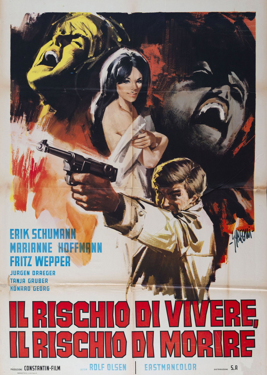 Poster 2 for the film When Night Falls on the Reeperbahn (1967), painted by Sandro Simeoni (Symeoni)