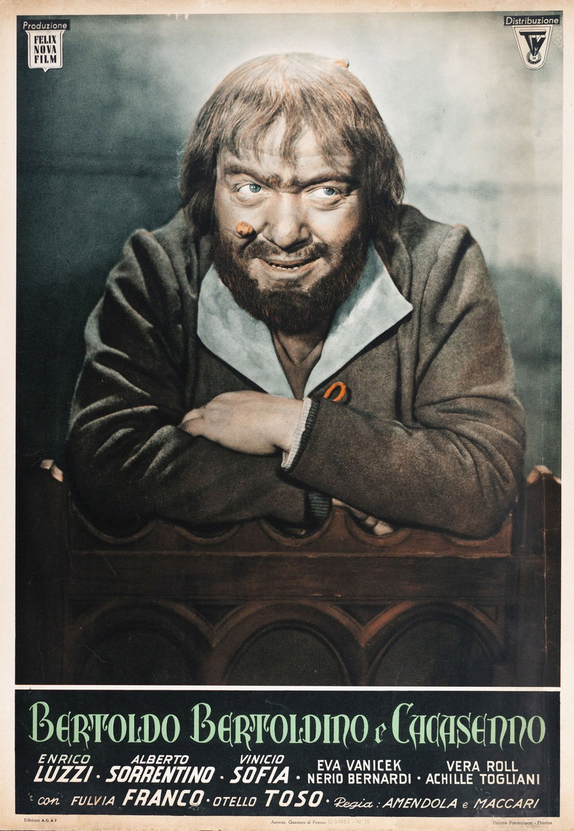 Fotobusta 4 per il film Bertoldo, Bertoldino e Cacasenno (1954), dipinto da M. Seba