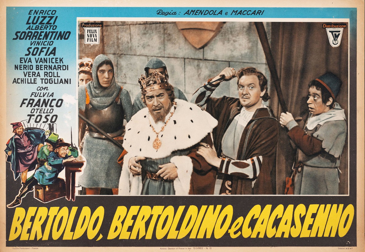 Fotobusta 2 per il film Bertoldo, Bertoldino e Cacasenno (1954), dipinto da M. Seba