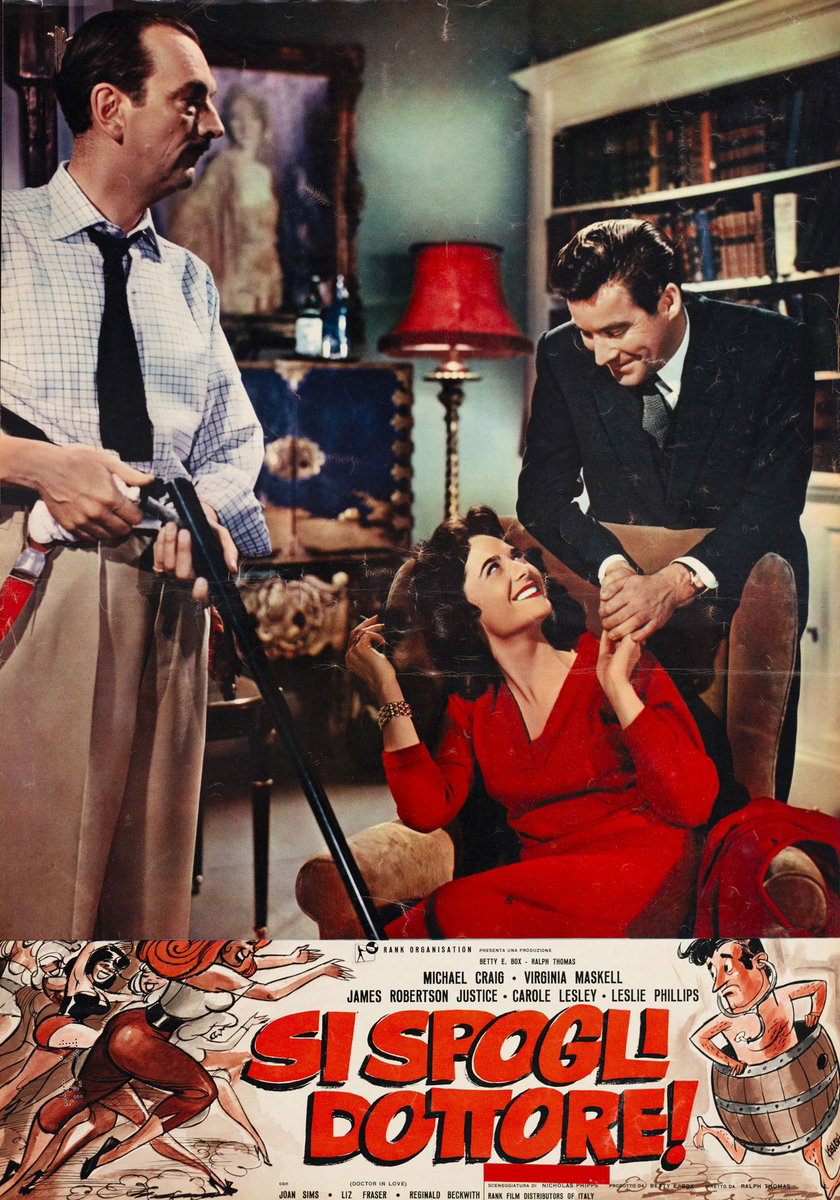 Fotobusta 2 per il film Si spogli dottore! (1960), dipinto da Niso Ramponi (Kremos)