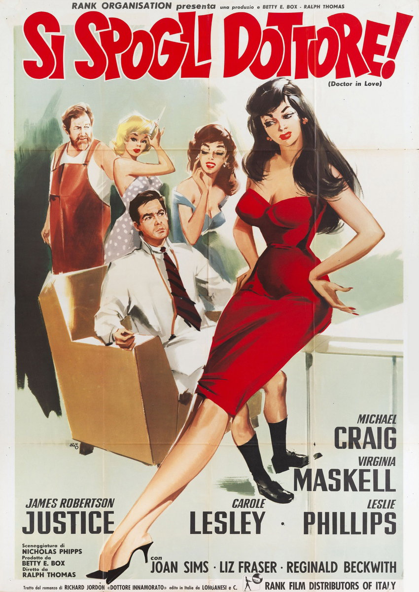 Manifesto 2 per il film Si spogli dottore! (1960), dipinto da Silvano Campeggi (Nano)