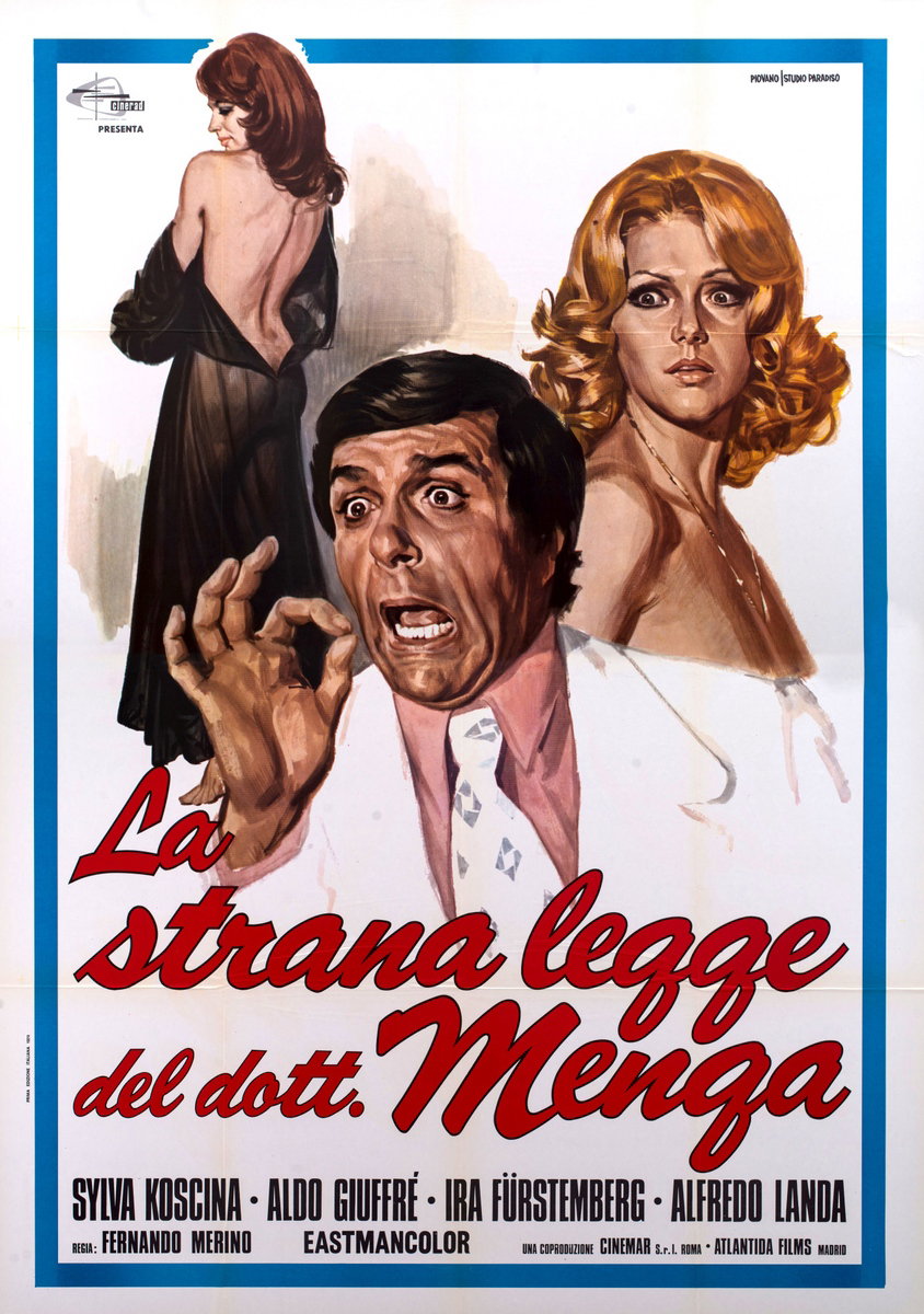Manifesto 2 per il film La strana legge del Dr. Menga (1971), dipinto da Mario Piovano
