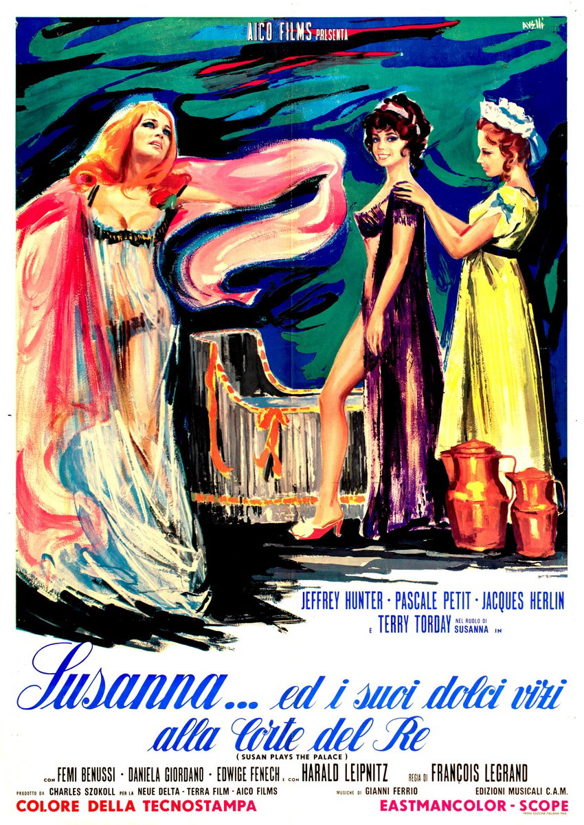 Manifesto 2 per il film Susanna... ed i suoi dolci vizi alla corte del re (1968), dipinto da Agatino Avelli