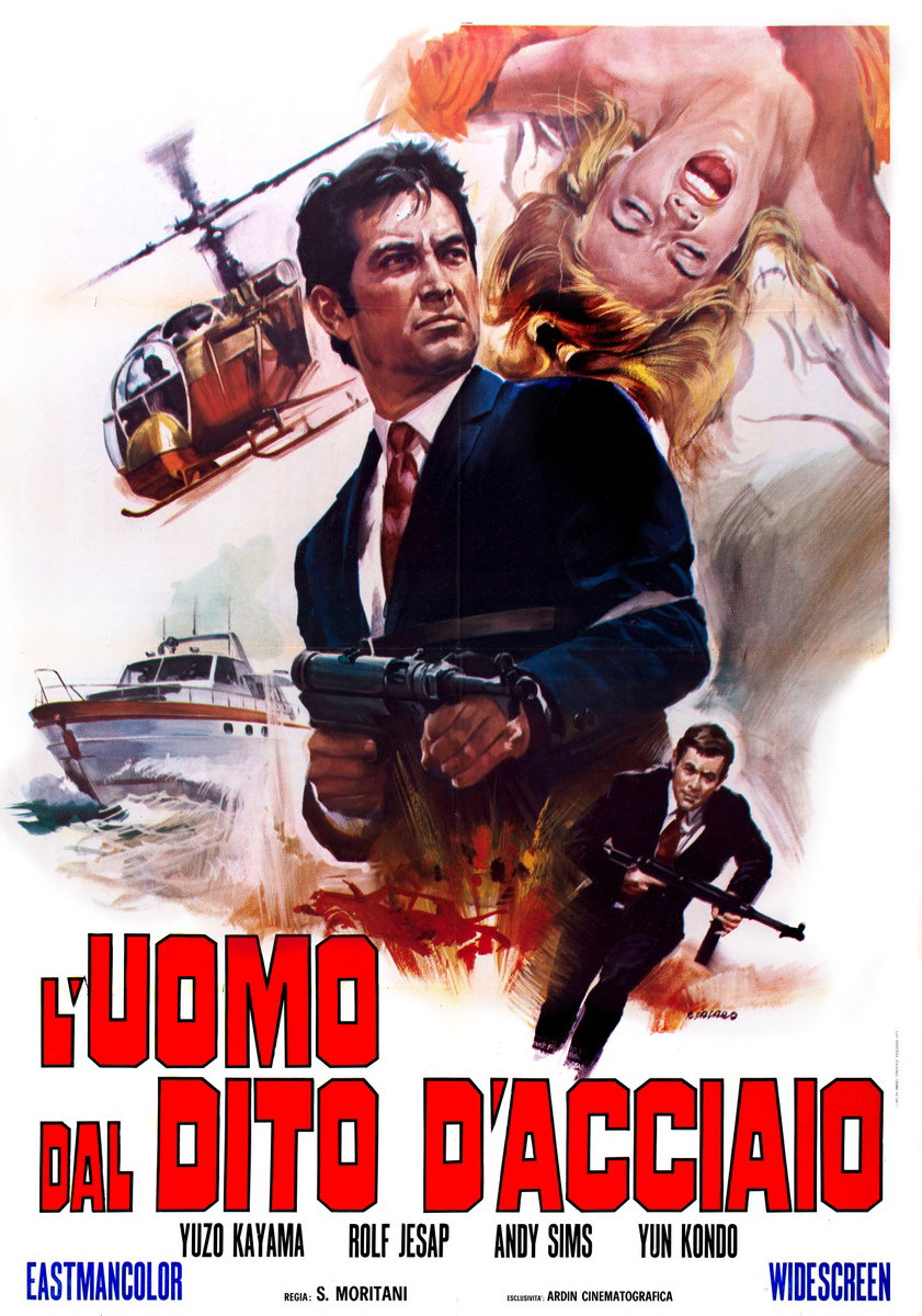 Manifesto 2 per il film L'uomo dal dito d'acciaio (1969), dipinto da Renato Casaro (Renè)