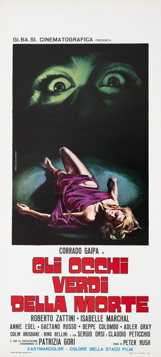 Locandina 2 for the film I vizi morbosi di una governante - Gli occhi verdi della morte (1977), painted by Mario Piovano