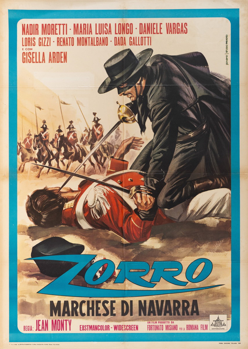 Manifesto 2 per il film Zorro marchese di Navarra (1969), dipinto da Mario Piovano