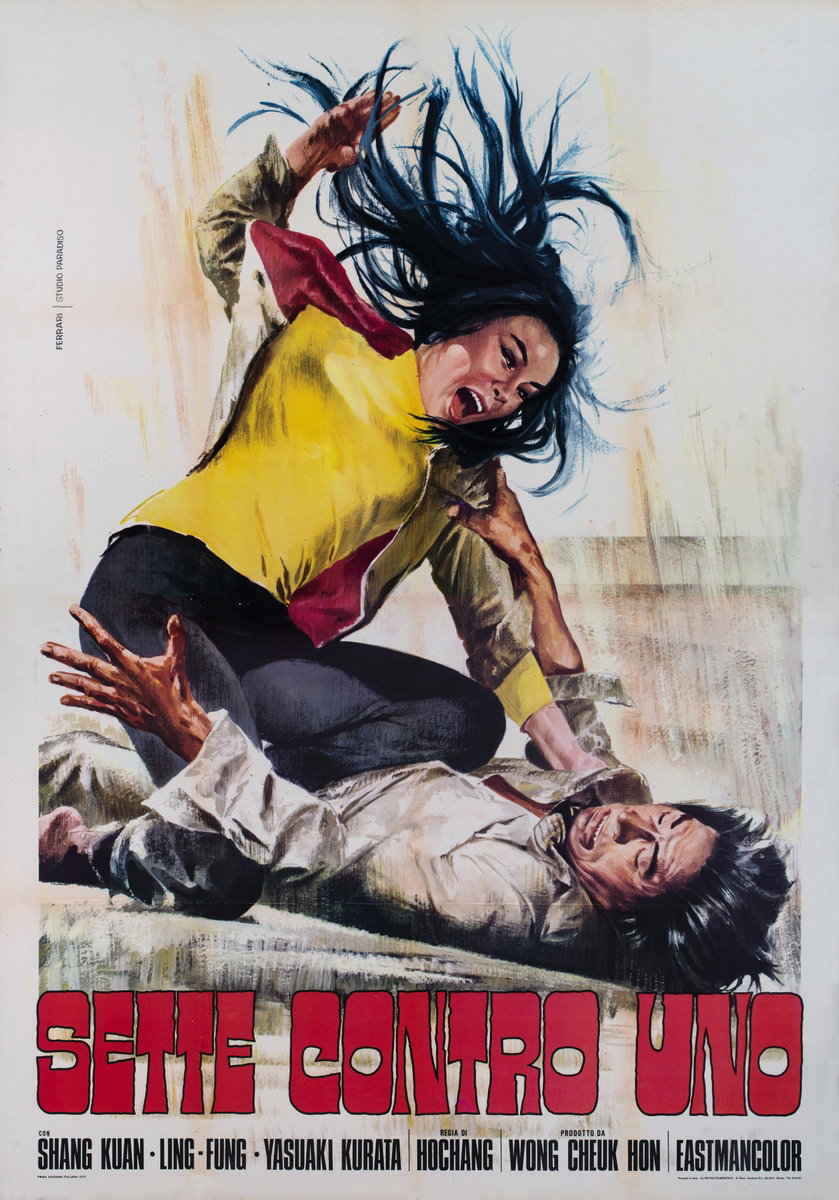 Manifesto 2 per il film Sette contro uno (1973), dipinto da Mario Ferrari (Mafè)