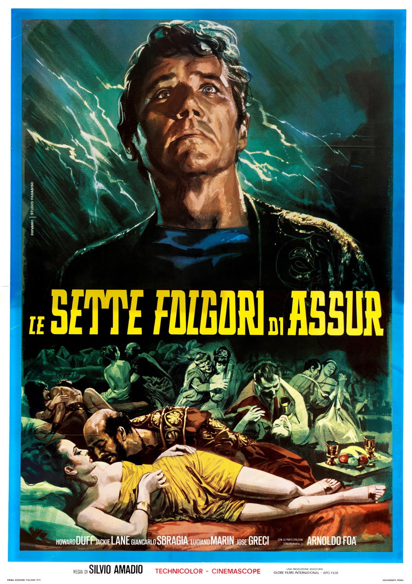 Manifesto 2 per il film Le sette folgori di Assur (1962), dipinto da Mario Piovano